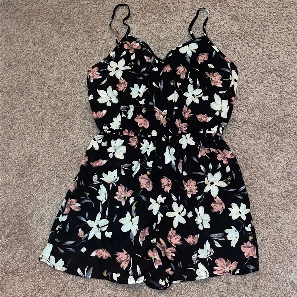 Brand new Shein Black romper with cream & pink flowers. Size medium